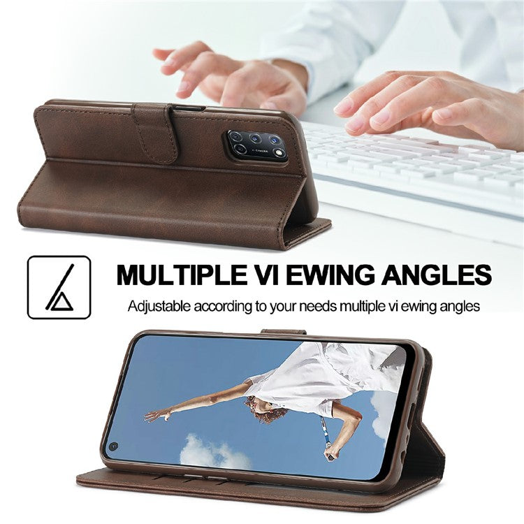 LC.IMEEKE Wallet Design Leather Phone Stand Case Shell for Oppo Reno5 4G/5G / Reno5 K 4G/5G / Find X3 Lite - Brown