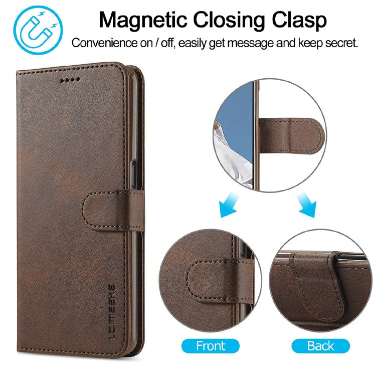 LC.IMEEKE Wallet Design Leather Phone Stand Case Shell for Oppo Reno5 4G/5G / Reno5 K 4G/5G / Find X3 Lite - Brown