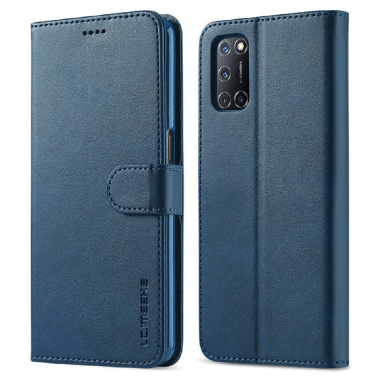 LC.IMEEKE Wallet Design Leather Phone Stand Case Shell for Oppo Reno5 4G/5G / Reno5 K 4G/5G / Find X3 Lite - Blue