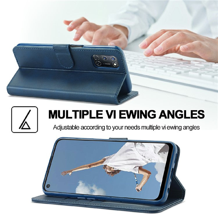 LC.IMEEKE Wallet Design Leather Phone Stand Case Shell for Oppo Reno5 4G/5G / Reno5 K 4G/5G / Find X3 Lite - Blue
