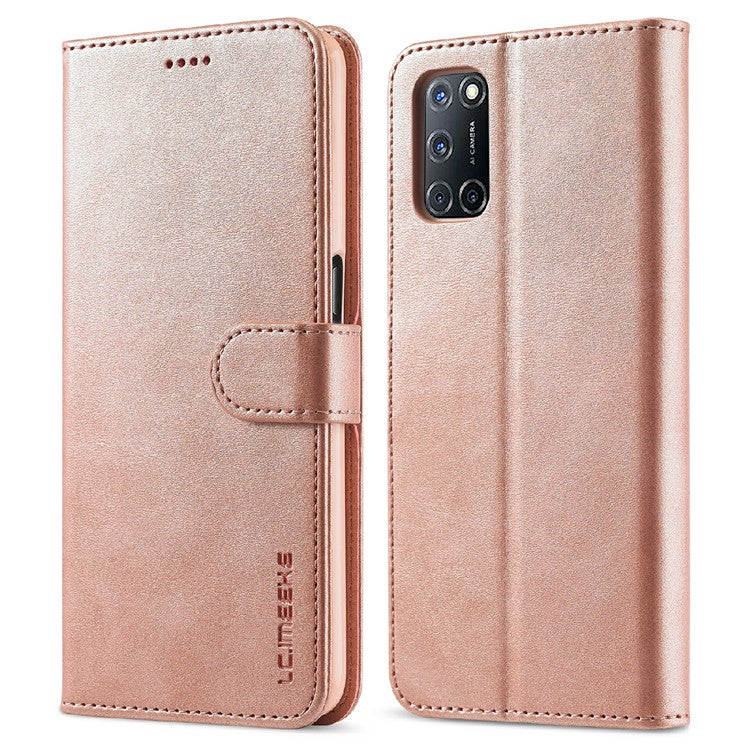 LC.IMEEKE Wallet Design Leather Phone Stand Case Shell for Oppo Reno5 4G/5G / Reno5 K 4G/5G / Find X3 Lite - Pink