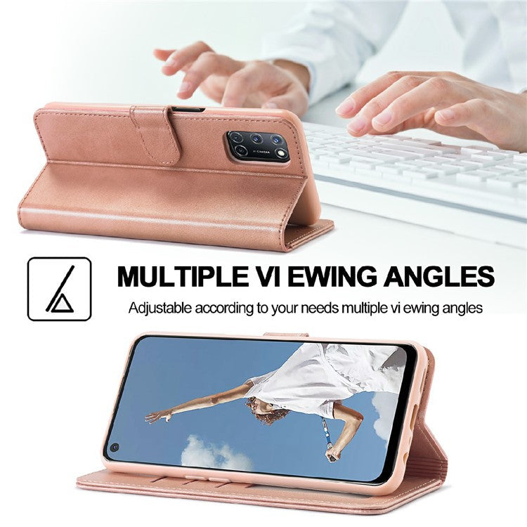 LC.IMEEKE Wallet Design Leather Phone Stand Case Shell for Oppo Reno5 4G/5G / Reno5 K 4G/5G / Find X3 Lite - Pink