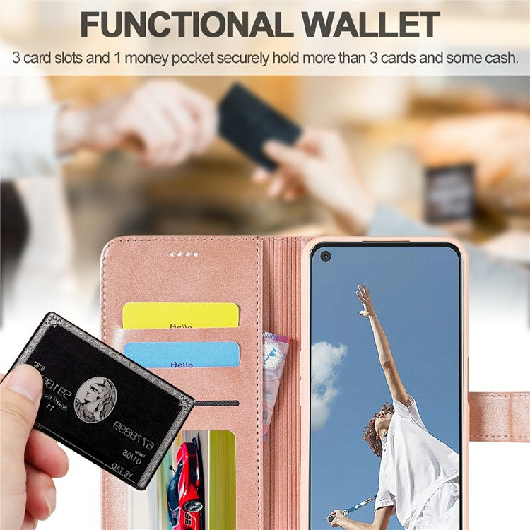 LC.IMEEKE Wallet Design Leather Phone Stand Case Shell for Oppo Reno5 4G/5G / Reno5 K 4G/5G / Find X3 Lite - Pink