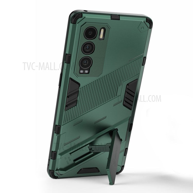 Military Grade Kickstand Hard PC Soft TPU Shockproof Protective Case for Realme GT Explorer Master - Green
