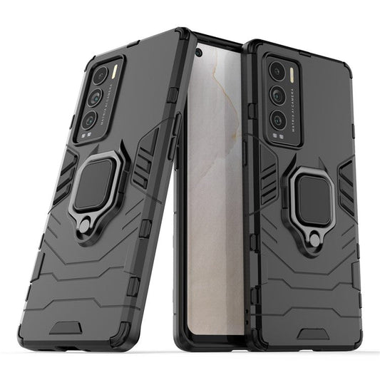 Drop Protection Ring Kickstand Hard PC + TPU Frame Cover Case for Realme GT Explorer Master - Black