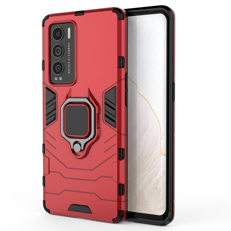 Drop Protection Ring Kickstand Hard PC + TPU Frame Cover Case for Realme GT Explorer Master - Red