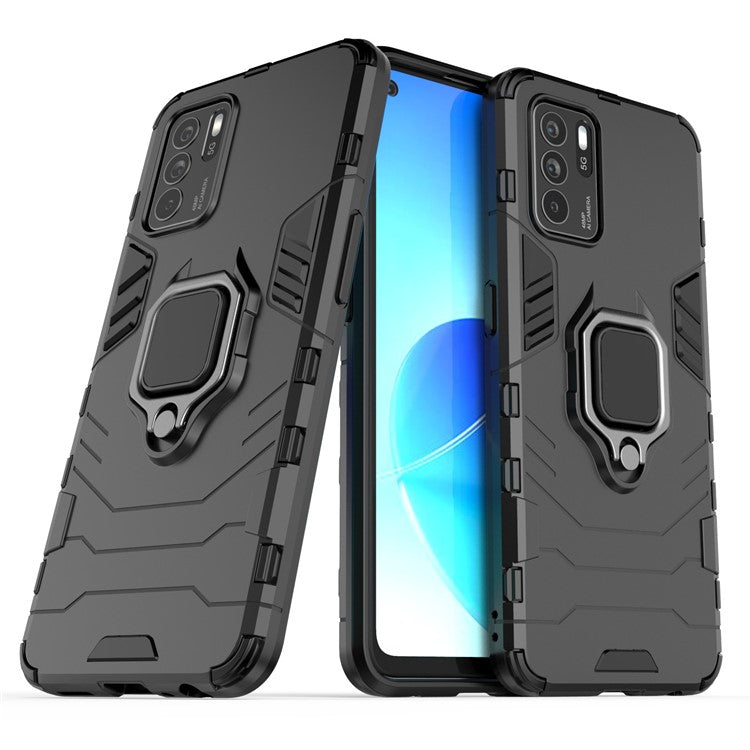 Ring Kickstand Shockproof Dual Layered Hard PC Soft TPU Protective Case for OPPO Reno6 Z - Black