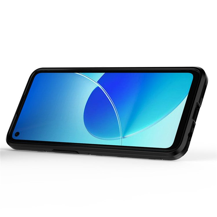 Ring Kickstand Shockproof Dual Layered Hard PC Soft TPU Protective Case for OPPO Reno6 Z - Black