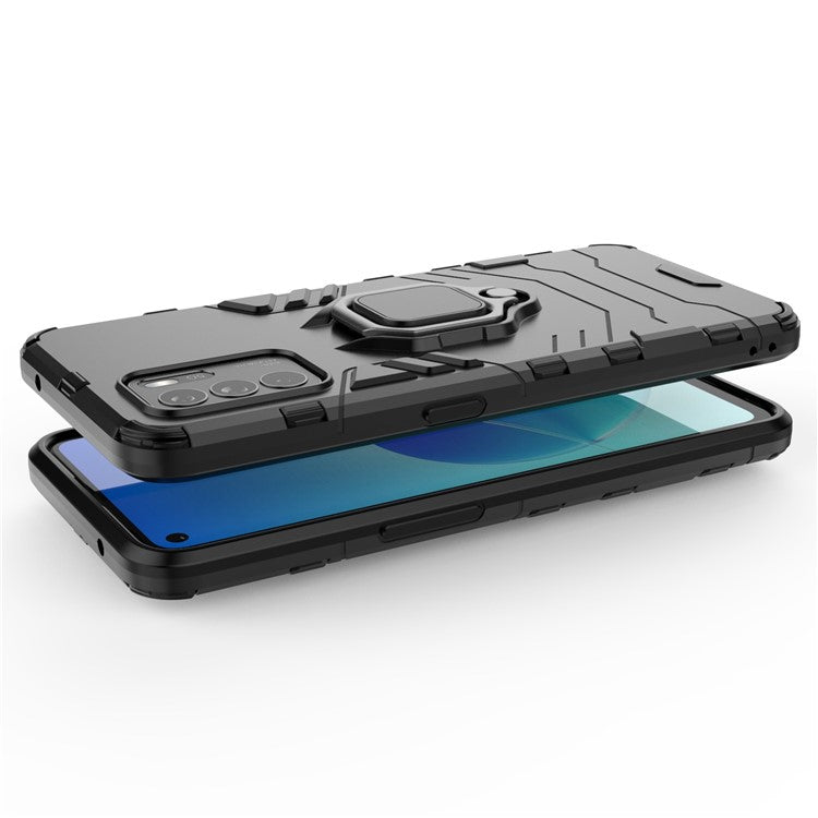 Ring Kickstand Shockproof Dual Layered Hard PC Soft TPU Protective Case for OPPO Reno6 Z - Black