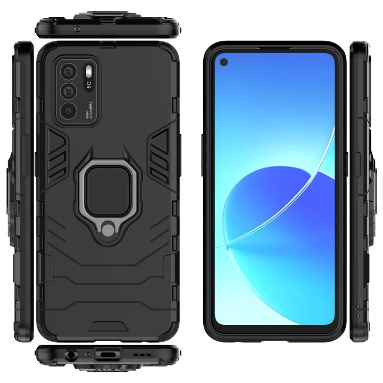 Ring Kickstand Shockproof Dual Layered Hard PC Soft TPU Protective Case for OPPO Reno6 Z - Black