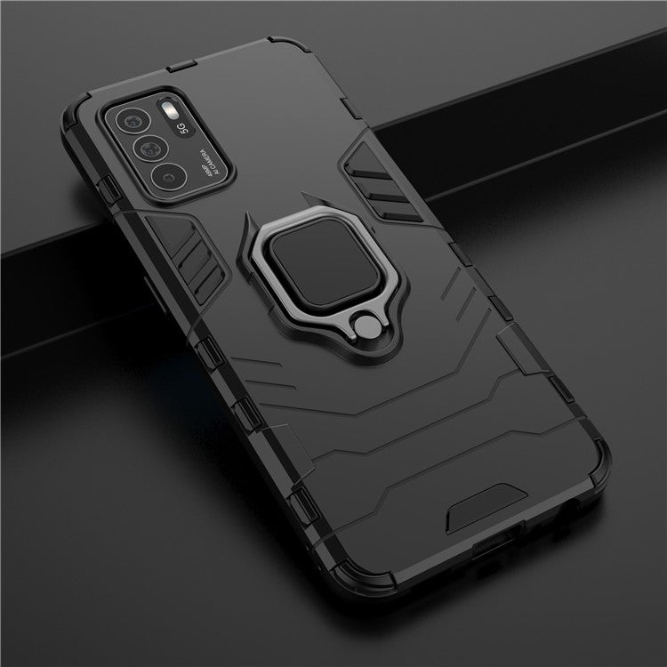Ring Kickstand Shockproof Dual Layered Hard PC Soft TPU Protective Case for OPPO Reno6 Z - Black