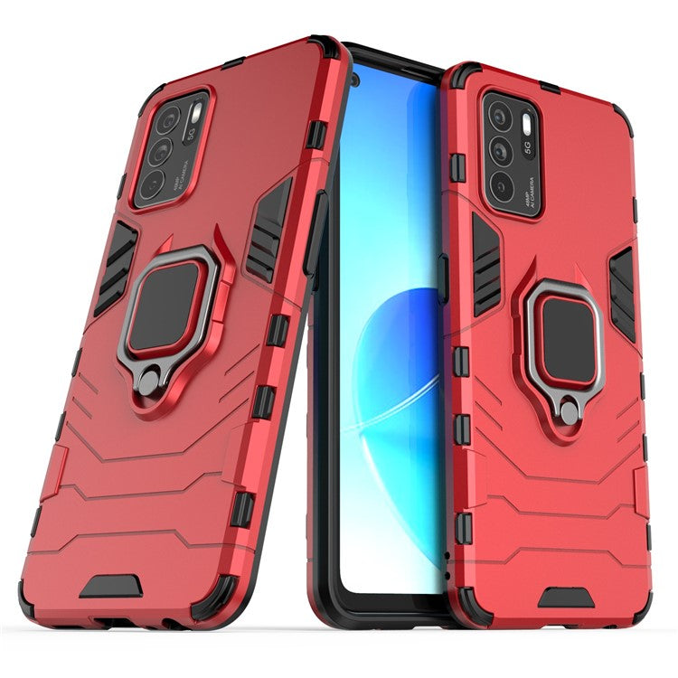 Ring Kickstand Shockproof Dual Layered Hard PC Soft TPU Protective Case for OPPO Reno6 Z - Red