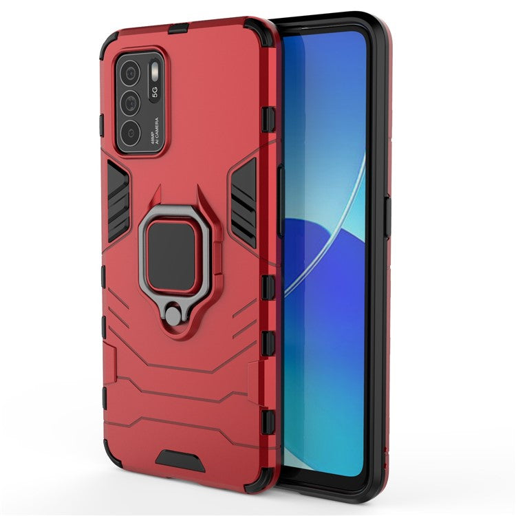 Ring Kickstand Shockproof Dual Layered Hard PC Soft TPU Protective Case for OPPO Reno6 Z - Red