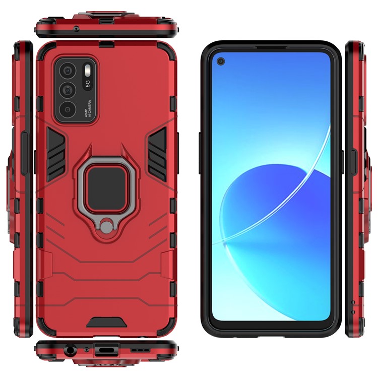 Ring Kickstand Shockproof Dual Layered Hard PC Soft TPU Protective Case for OPPO Reno6 Z - Red