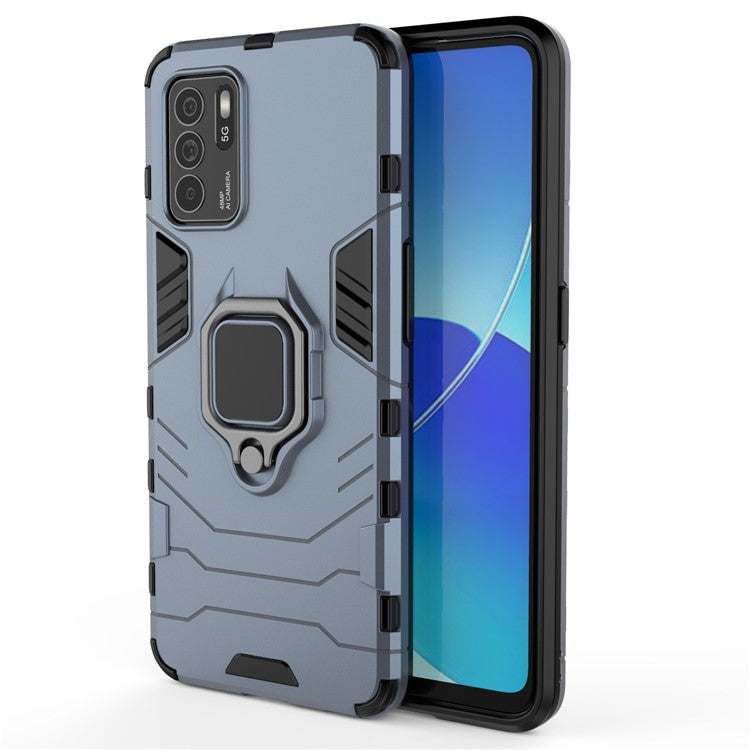 Ring Kickstand Shockproof Dual Layered Hard PC Soft TPU Protective Case for OPPO Reno6 Z - Blue