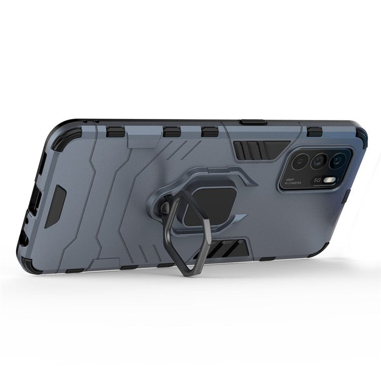 Ring Kickstand Shockproof Dual Layered Hard PC Soft TPU Protective Case for OPPO Reno6 Z - Blue