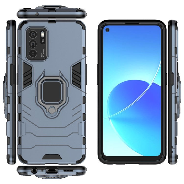 Ring Kickstand Shockproof Dual Layered Hard PC Soft TPU Protective Case for OPPO Reno6 Z - Blue