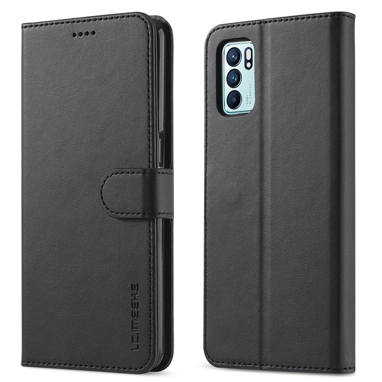 LC.IMEEKE Wallet Stand Design Leather Phone Protective Case Shell for Oppo Reno6 Pro 5G (MediaTek) - Black