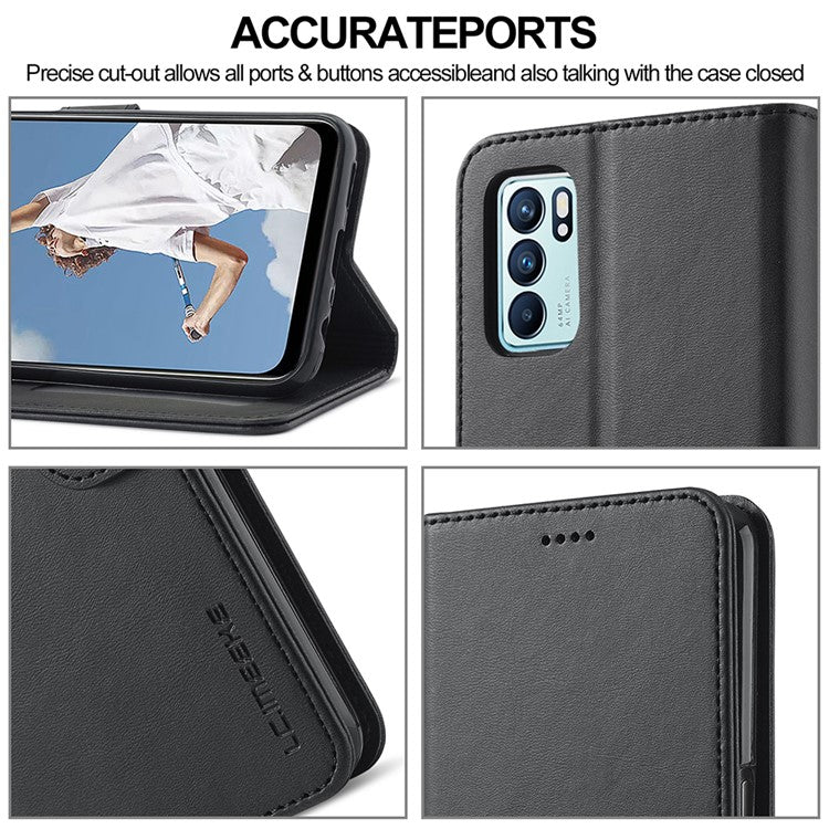 LC.IMEEKE Wallet Stand Design Leather Phone Protective Case Shell for Oppo Reno6 Pro 5G (MediaTek) - Black