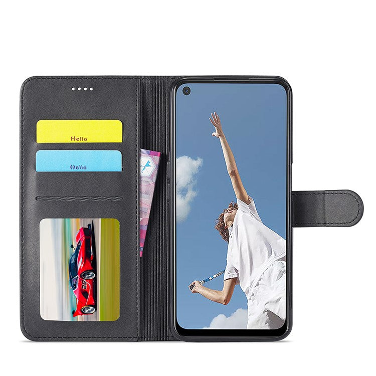 LC.IMEEKE Leather Phone Cover Wallet Stand Case for Oppo Reno6 5G - Black