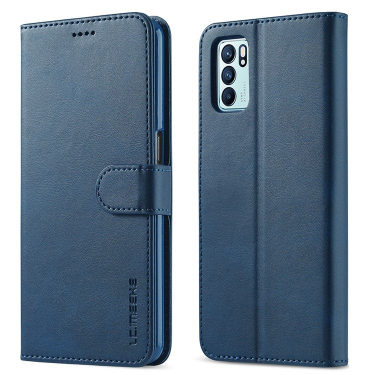 LC.IMEEKE Leather Phone Cover Wallet Stand Case for Oppo Reno6 5G - Blue