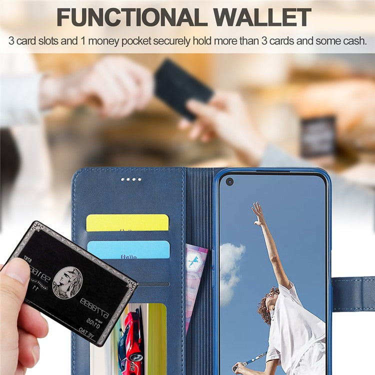 LC.IMEEKE Leather Phone Cover Wallet Stand Case for Oppo Reno6 5G - Blue