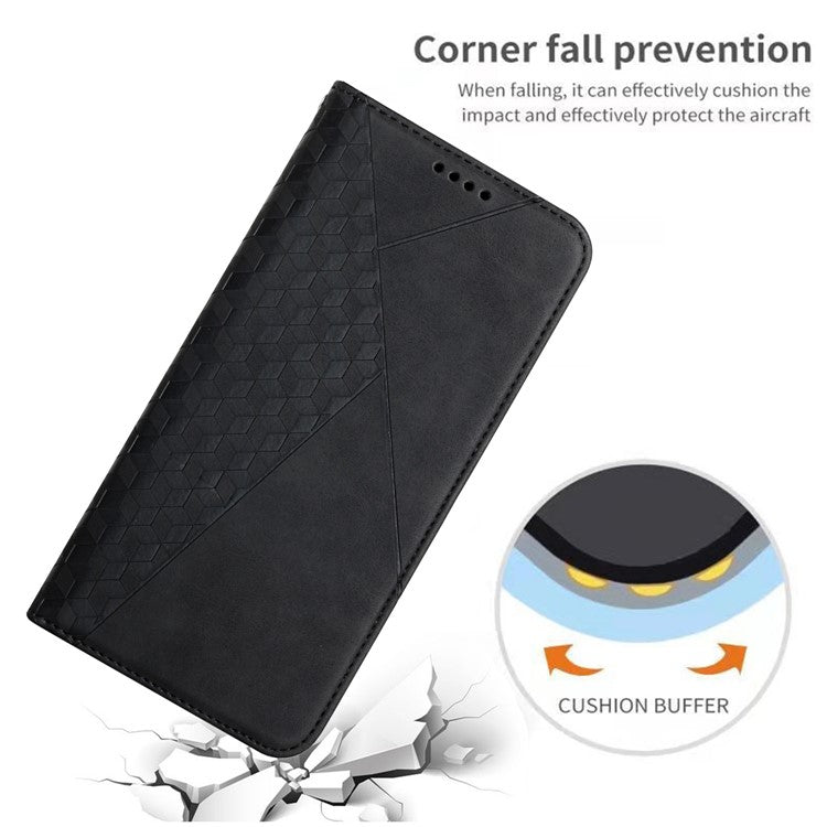 Rhombus Pattern Splicing Magnetic Auto-absorbed Wallet Stand Leather Phone Cover Case for Realme 8/8 Pro - Black