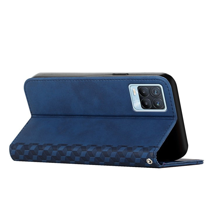 Rhombus Pattern Splicing Magnetic Auto-absorbed Wallet Stand Leather Phone Cover Case for Realme 8/8 Pro - Blue