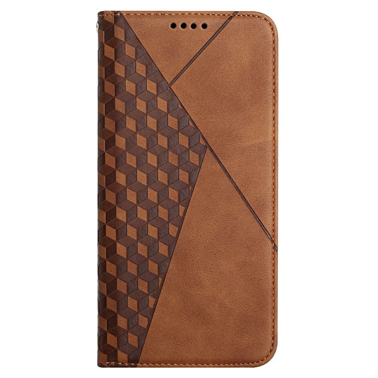 Skin-touch Feel Fall Prevention Geometric Pattern Auto-absorbed Leather Case with Stand Wallet for Oppo A54 5G/A74 5G/A93 5G - Brown
