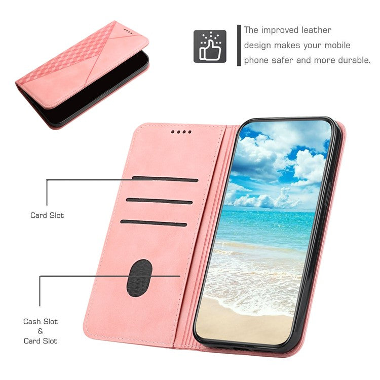 Skin-touch Feel Fall Prevention Geometric Pattern Auto-absorbed Leather Case with Stand Wallet for Oppo A54 5G/A74 5G/A93 5G - Rose Gold