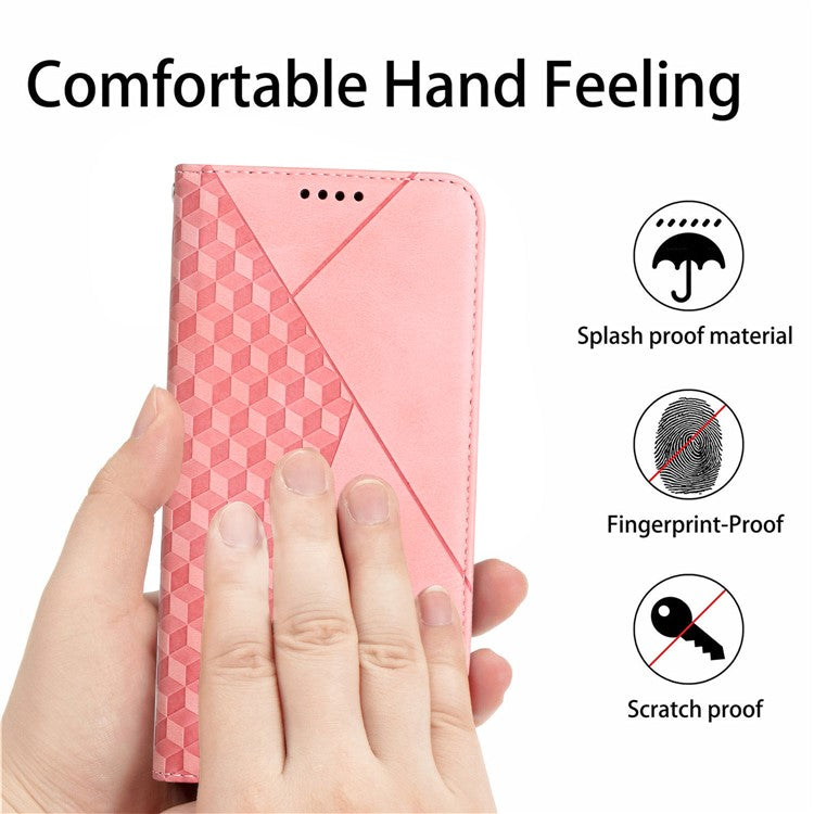 Skin-touch Feel Fall Prevention Geometric Pattern Auto-absorbed Leather Case with Stand Wallet for Oppo A54 5G/A74 5G/A93 5G - Rose Gold