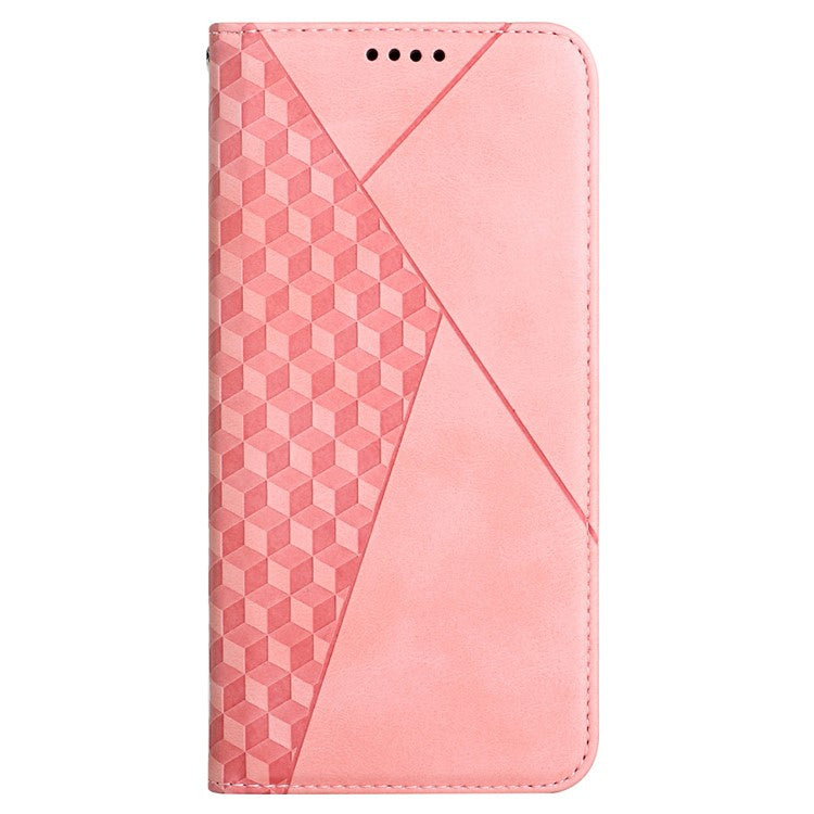 Skin-touch Feel Fall Prevention Geometric Pattern Auto-absorbed Leather Case with Stand Wallet for Oppo A54 5G/A74 5G/A93 5G - Rose Gold