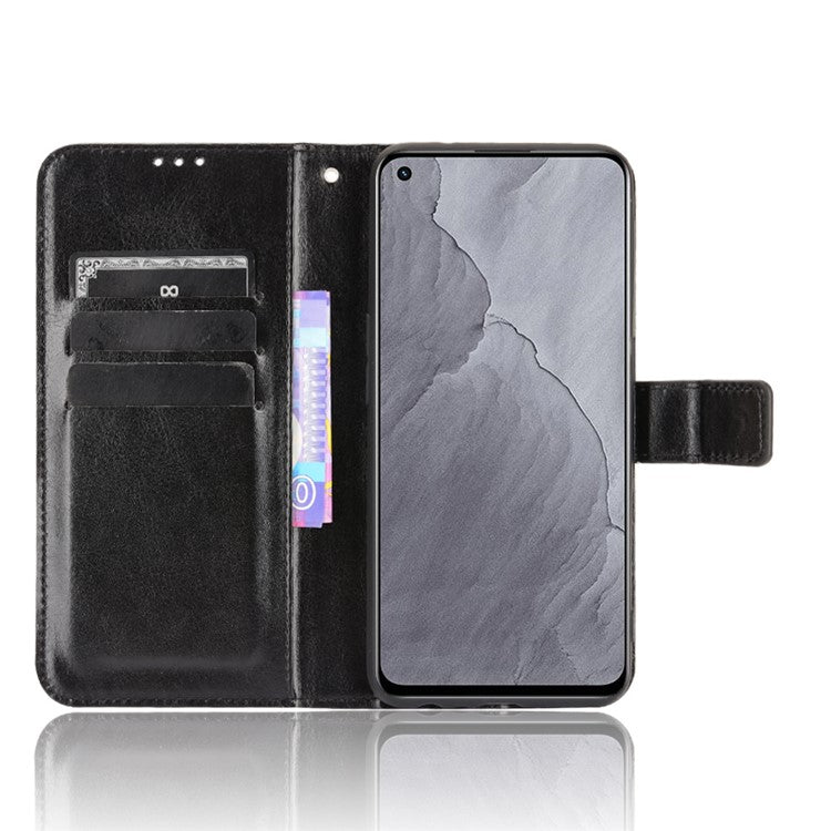 Crazy Horse Texture Wallet Stand PU Leather Case Shell with Strap for Realme GT Master - Black