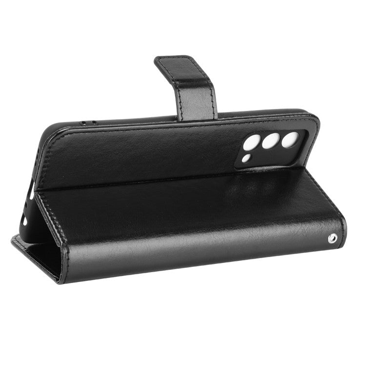 Crazy Horse Texture Wallet Stand PU Leather Case Shell with Strap for Realme GT Master - Black