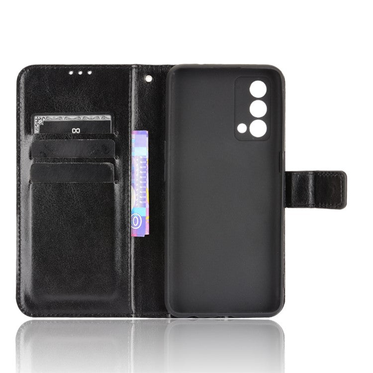 Crazy Horse Texture Wallet Stand PU Leather Case Shell with Strap for Realme GT Master - Black