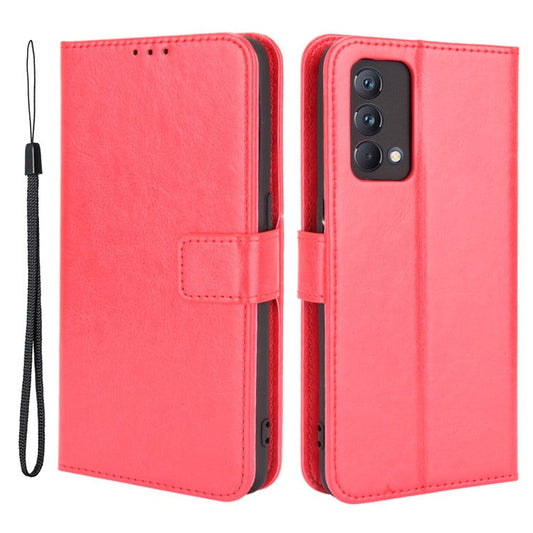 Crazy Horse Texture Wallet Stand PU Leather Case Shell with Strap for Realme GT Master - Red