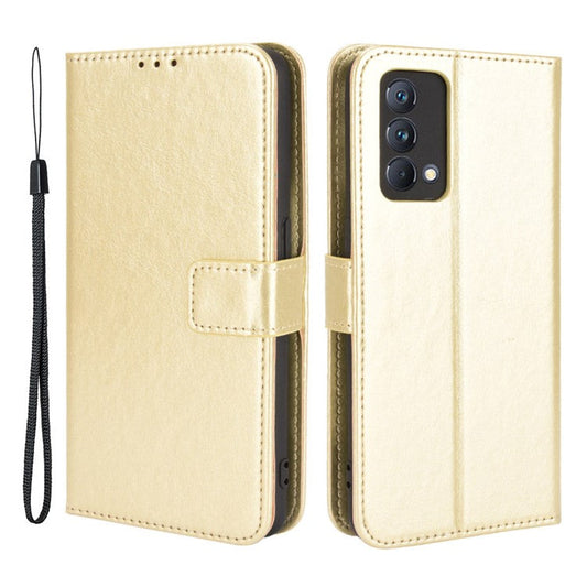 Crazy Horse Texture Wallet Stand PU Leather Case Shell with Strap for Realme GT Master - Gold
