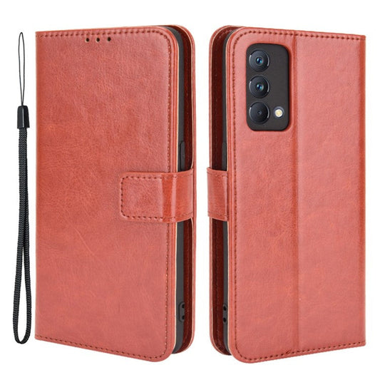Crazy Horse Texture Wallet Stand PU Leather Case Shell with Strap for Realme GT Master - Brown