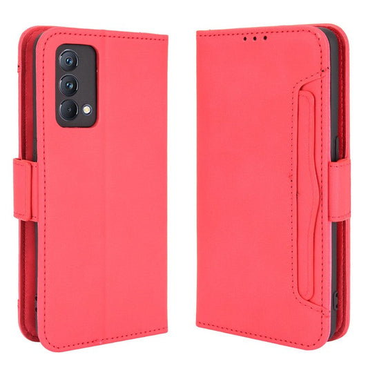 Multiple Card Slots Leather Case with Wallet Stand for Realme GT Master - Red