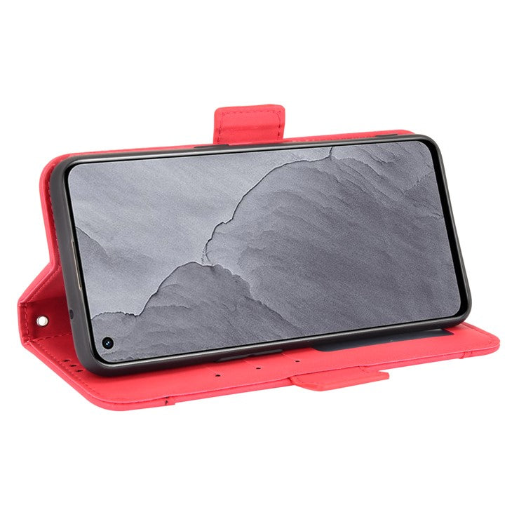 Multiple Card Slots Leather Case with Wallet Stand for Realme GT Master - Red