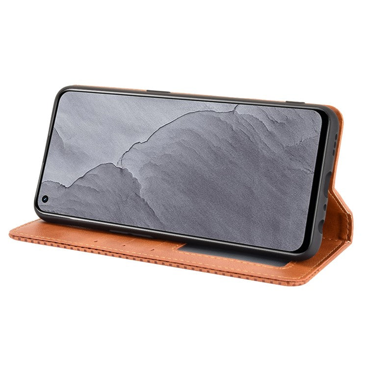 Vintage Style Auto-absorbed Folio Flip Leather Phone Case Shell with Wallet Stand for Realme GT Master - Brown