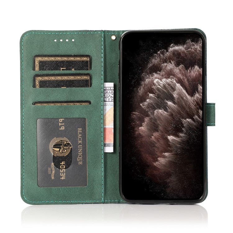 Double Color Premium PU Leather Wallet Stand Magnetic Flip Cover with Strap for Oppo A54 5G / A74 5G / A93 5G - Blue/Green