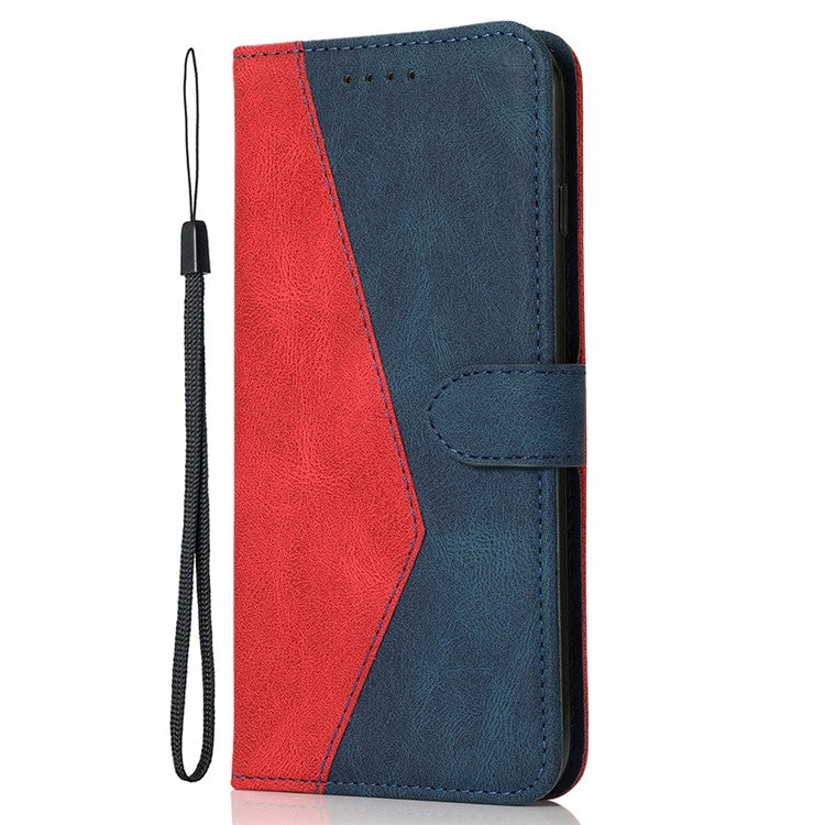 Double Color Premium PU Leather Wallet Stand Magnetic Flip Cover with Strap for Oppo A54 5G / A74 5G / A93 5G - Red/Blue