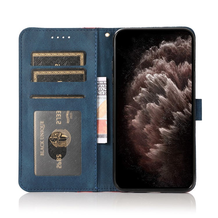 Double Color Premium PU Leather Wallet Stand Magnetic Flip Cover with Strap for Oppo A54 5G / A74 5G / A93 5G - Red/Blue