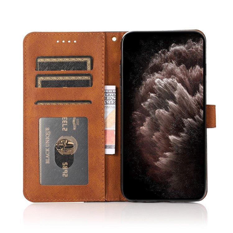 Double Color Premium PU Leather Wallet Stand Magnetic Flip Cover with Strap for Oppo A54 5G / A74 5G / A93 5G - Black/Brown