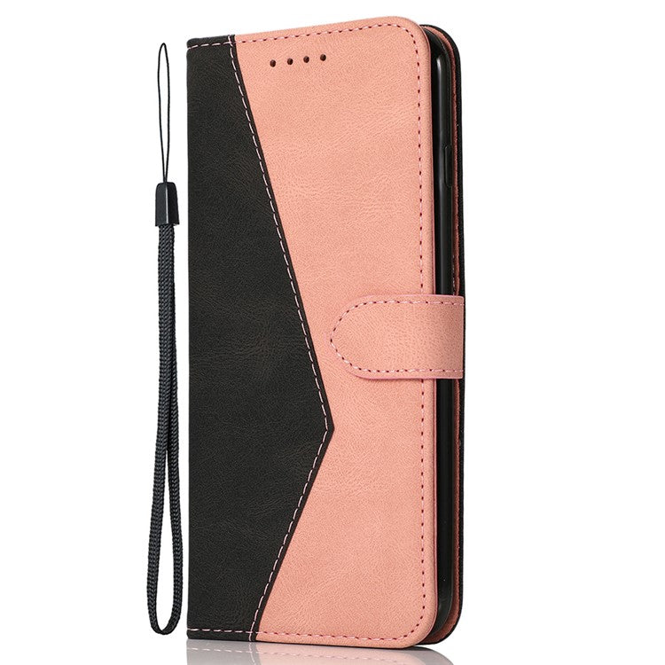 Double Color Premium PU Leather Wallet Stand Magnetic Flip Cover with Strap for Oppo A54 5G / A74 5G / A93 5G - Black/Rose Gold