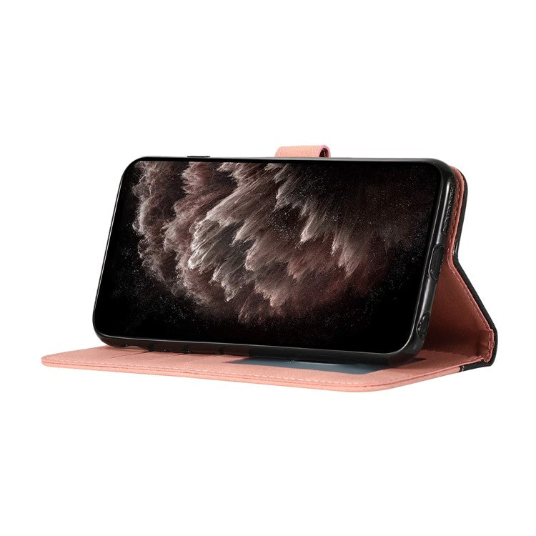 Double Color Premium PU Leather Wallet Stand Magnetic Flip Cover with Strap for Oppo A54 5G / A74 5G / A93 5G - Black/Rose Gold