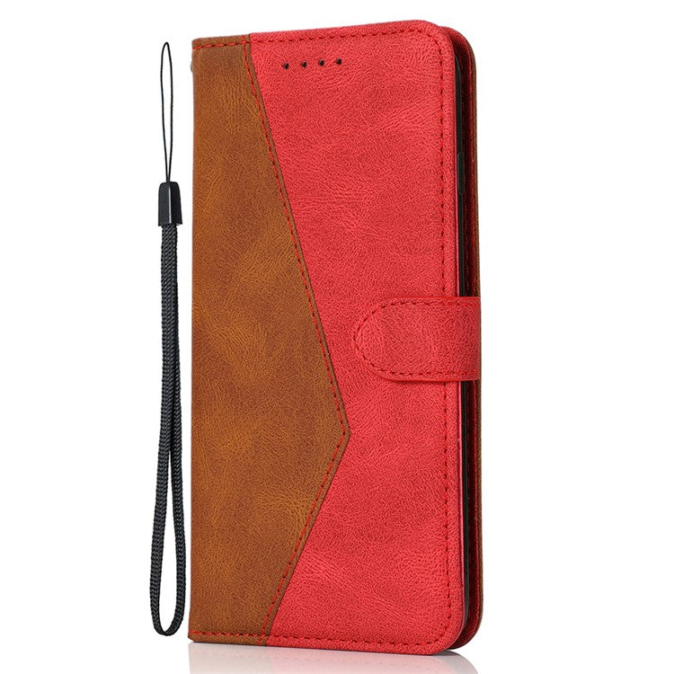 Double Color Premium PU Leather Wallet Stand Magnetic Flip Cover with Strap for Oppo A54 5G / A74 5G / A93 5G - Brown/Red