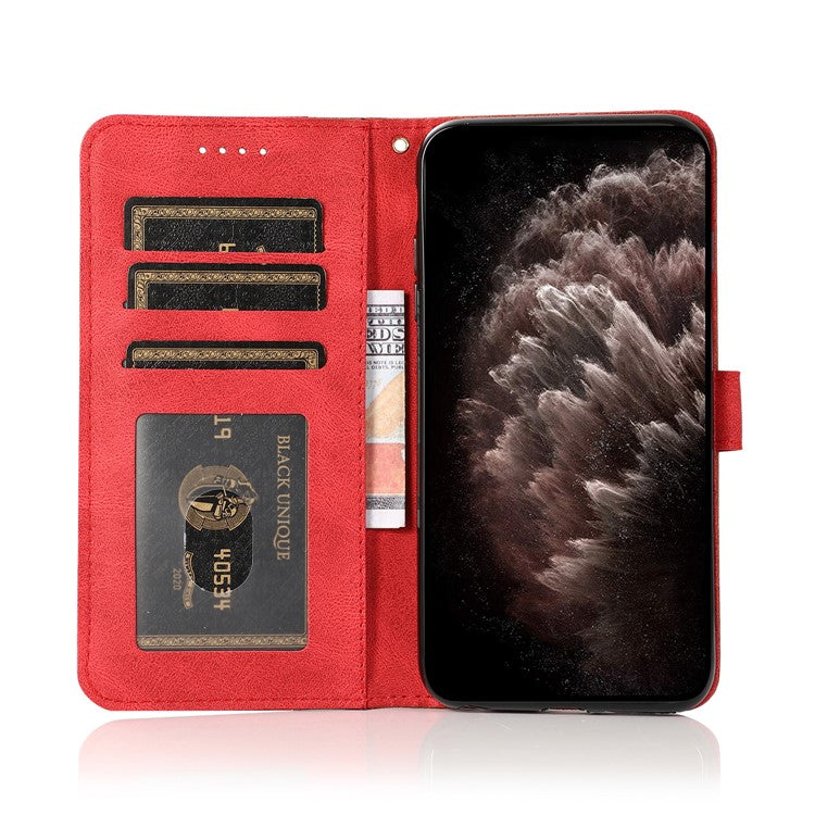 Double Color Premium PU Leather Wallet Stand Magnetic Flip Cover with Strap for Oppo A54 5G / A74 5G / A93 5G - Brown/Red