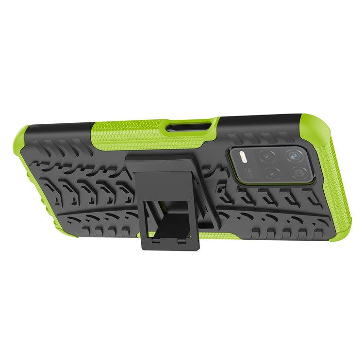 Tire Texture Dual-Layer PC + TPU Heavy Duty Rugged Case with Kickstand for Realme 8 5G/V13 5G/Narzo 30 5G - Green